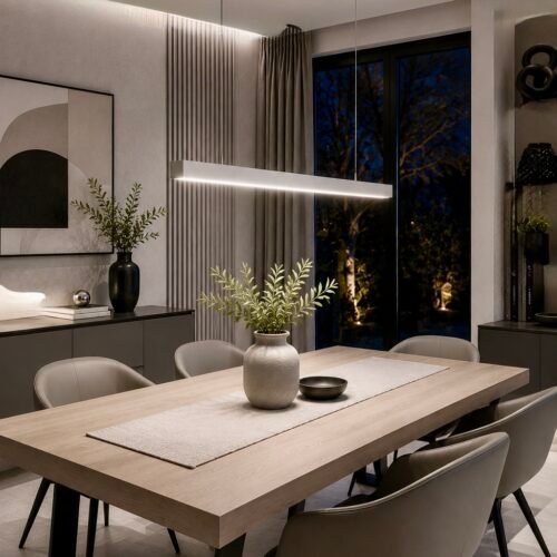 Lampara colgante 1m 40w sobre mesa de comedor