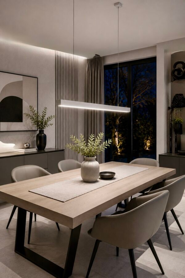 Lampara colgante 1m 40w Lampara colgante 1m 40w sobre mesa de comedor