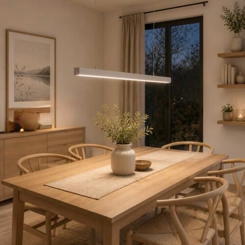 Lampara colgante 1m 40w sobre mesa de comedor