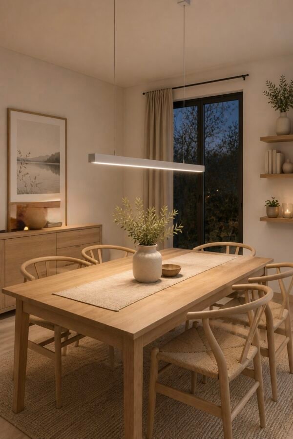 Lampara colgante 1m 40w sobre mesa de comedor Lampara colgante 1m 40w sobre mesa de comedor