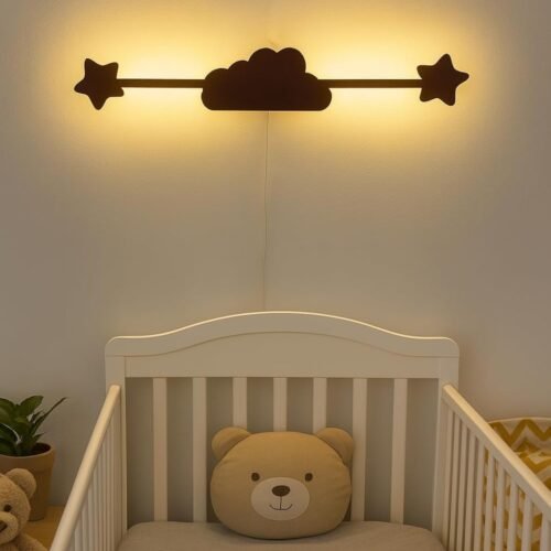 lampara aplique led infantil nube y estrellas